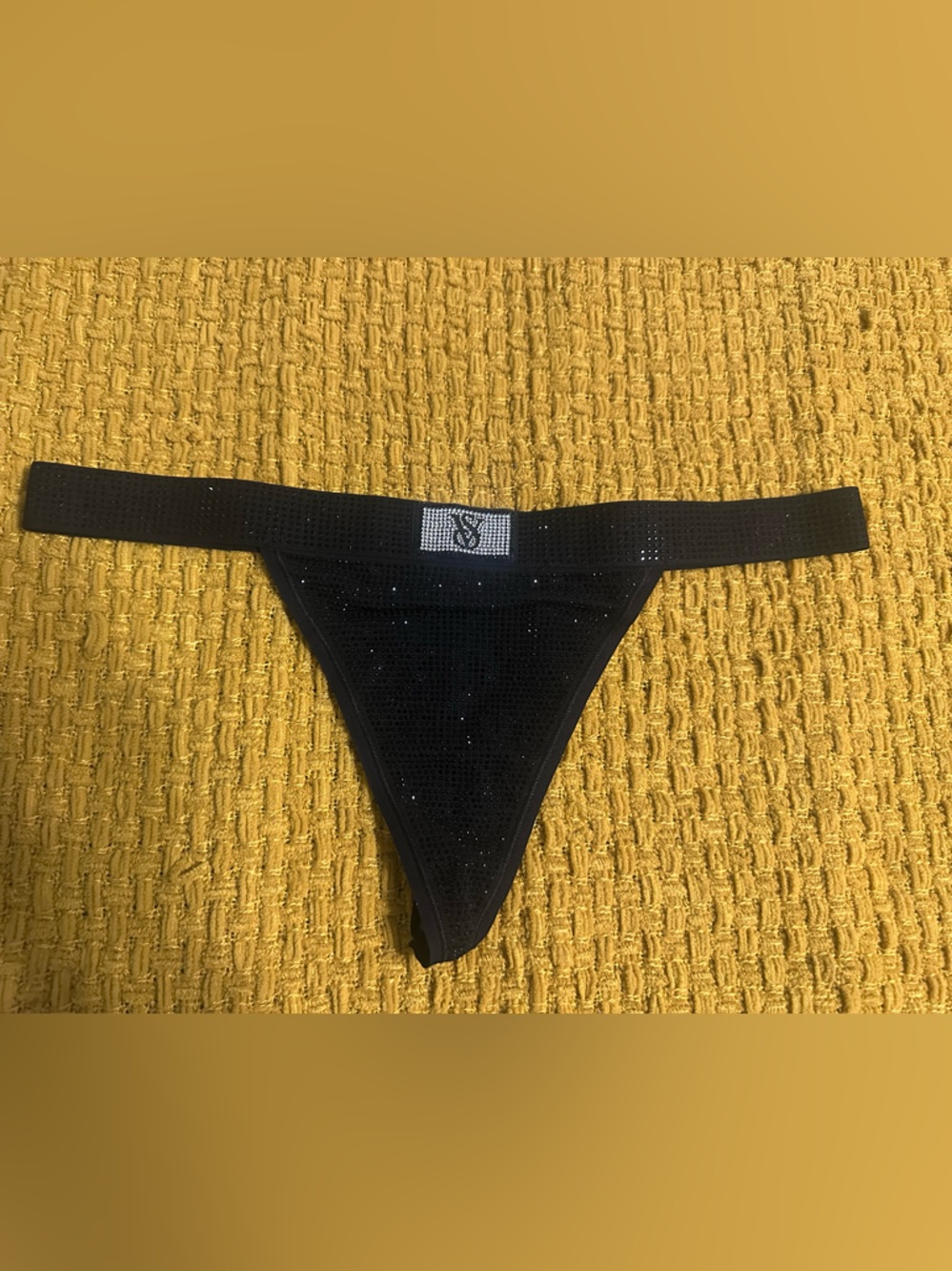 Victoria's Secret Black Rhinestone-Trim V-String